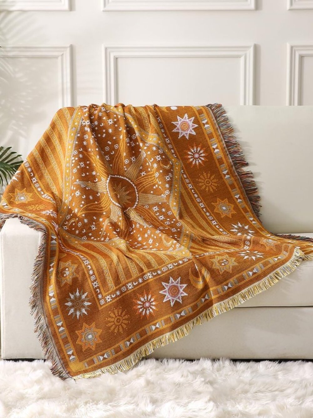 Boho Throw Blanket for Couch Sofa Bed, Decorative Throw Blanket with Tassels